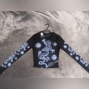 Fashion Nova sheer black/grey Long sleeve Top BRAND NEW